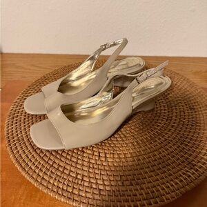 Nickels Taupe Slingback Peep-Toe Heels